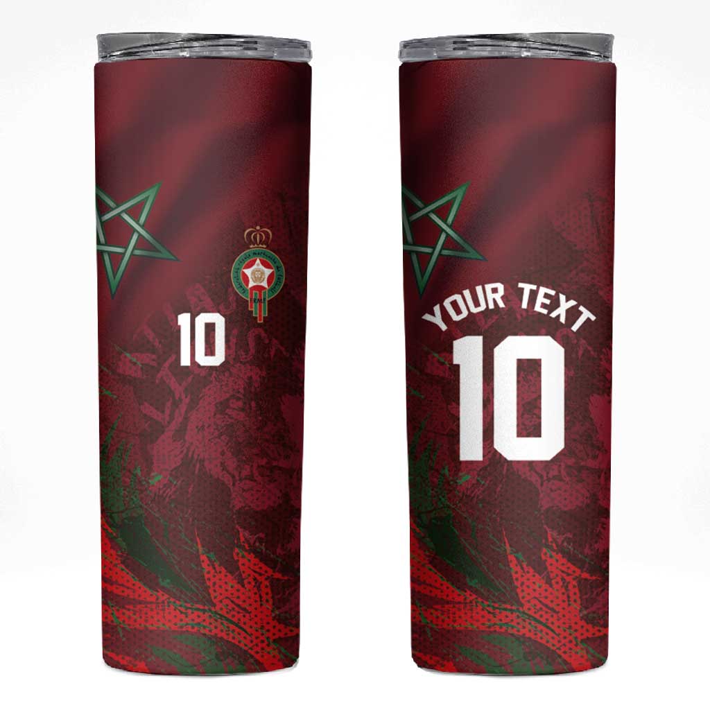 Custom Morocco National Football Skinny Tumbler The Atlas Lions Grunge with National Flag - African Pride