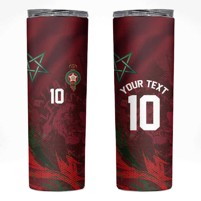 Custom Morocco National Football Skinny Tumbler The Atlas Lions Grunge with National Flag - African Pride