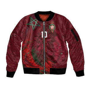 Custom Morocco National Football Sleeve Zip Bomber Jacket The Atlas Lions Grunge with National Flag - African Pride