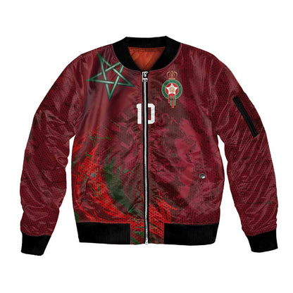 Custom Morocco National Football Sleeve Zip Bomber Jacket The Atlas Lions Grunge with National Flag - African Pride