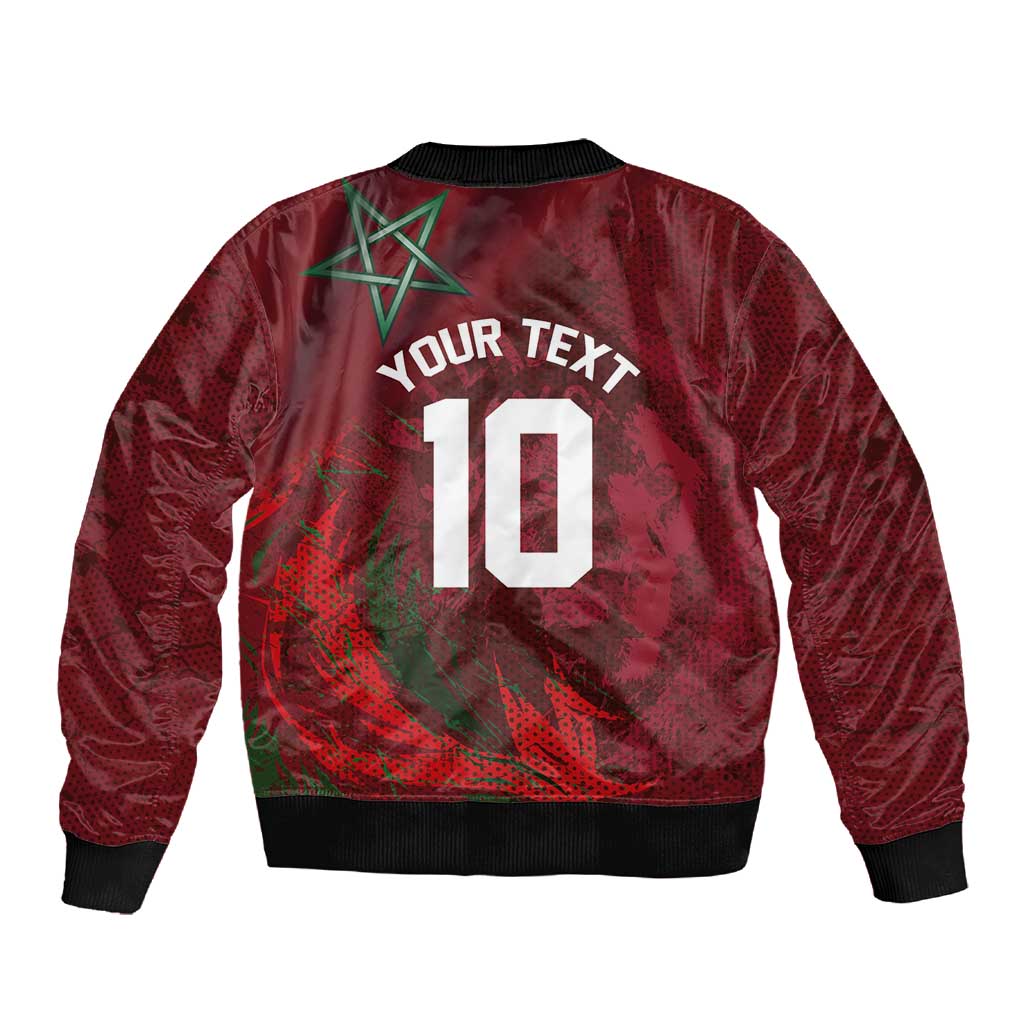 Custom Morocco National Football Sleeve Zip Bomber Jacket The Atlas Lions Grunge with National Flag - African Pride
