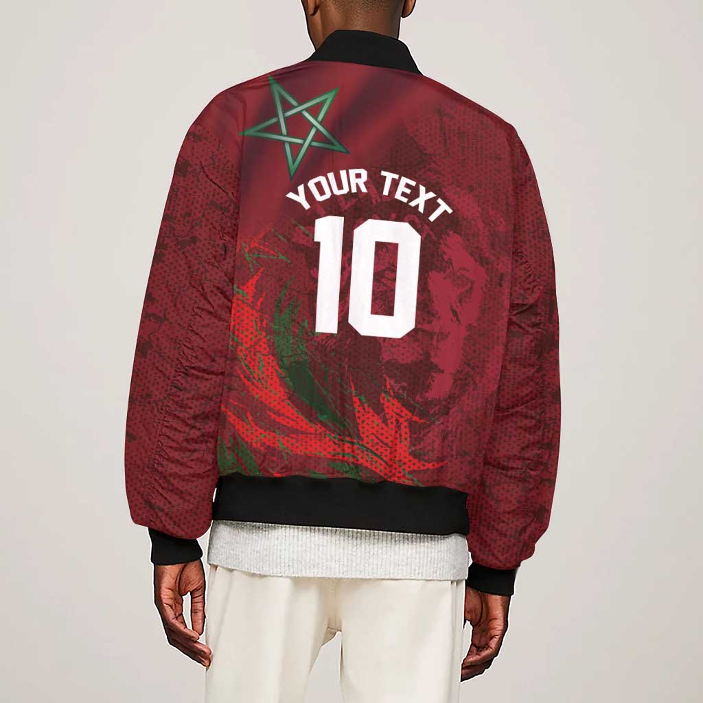 Custom Morocco National Football Sleeve Zip Bomber Jacket The Atlas Lions Grunge with National Flag - African Pride