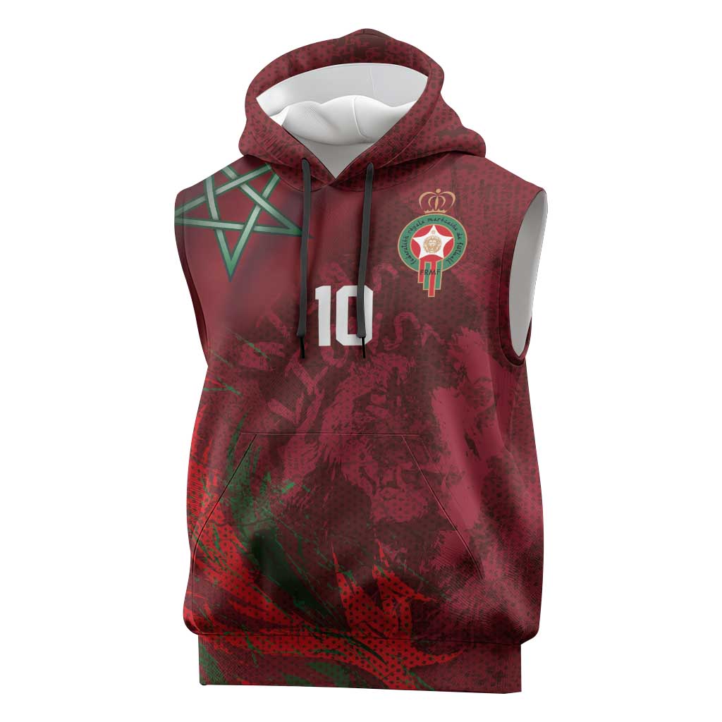 Custom Morocco National Football Sleeveless Hoodie The Atlas Lions Grunge with National Flag - African Pride