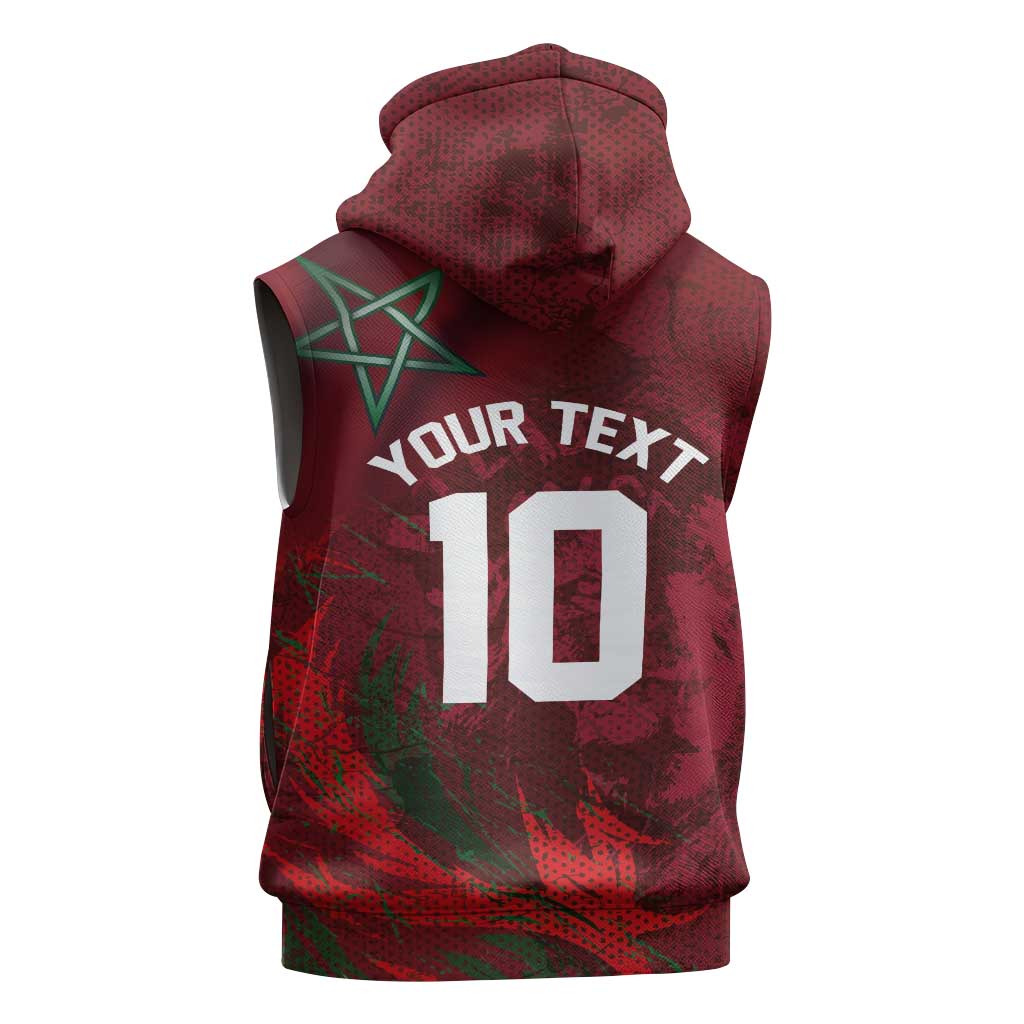 Custom Morocco National Football Sleeveless Hoodie The Atlas Lions Grunge with National Flag - African Pride