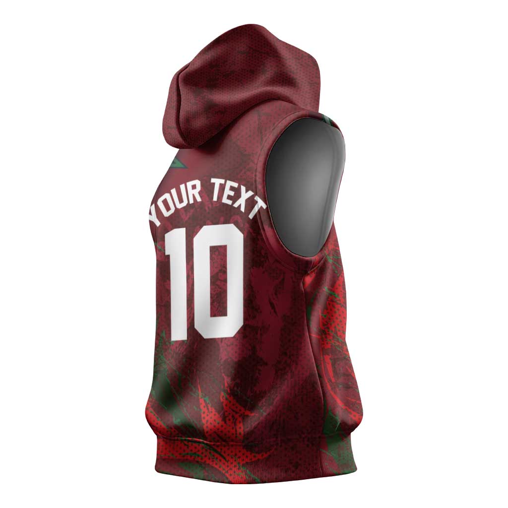 Custom Morocco National Football Sleeveless Hoodie The Atlas Lions Grunge with National Flag - African Pride