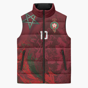 Custom Morocco National Football Sleeveless Puffer Jacket The Atlas Lions Grunge with National Flag - African Pride