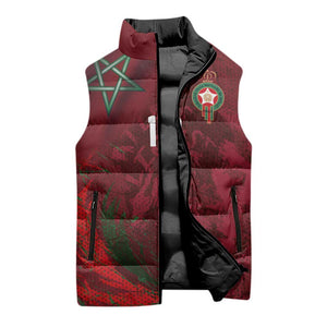Custom Morocco National Football Sleeveless Puffer Jacket The Atlas Lions Grunge with National Flag - African Pride