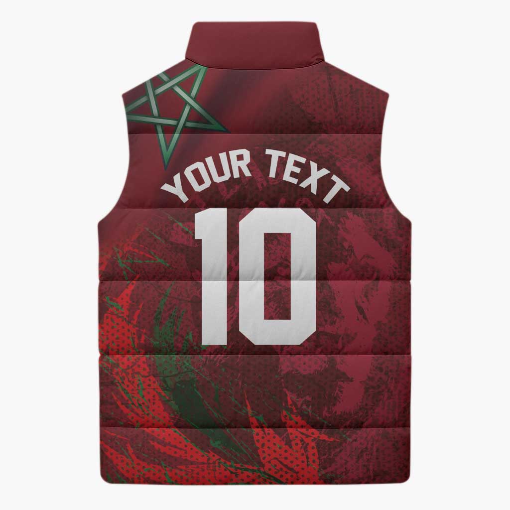 Custom Morocco National Football Sleeveless Puffer Jacket The Atlas Lions Grunge with National Flag - African Pride