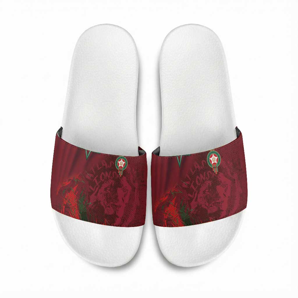 Morocco National Football Slide Sandals The Atlas Lions Grunge with National Flag - African Pride