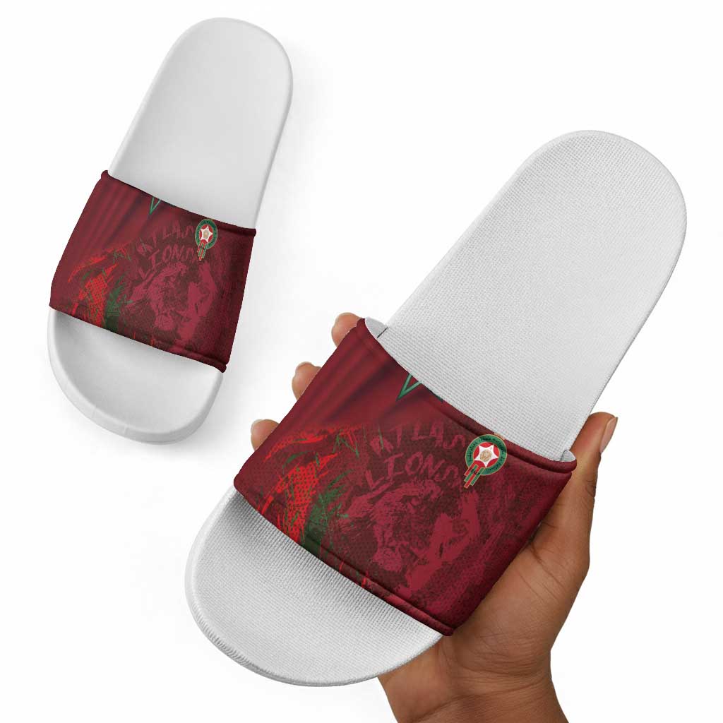 Morocco National Football Slide Sandals The Atlas Lions Grunge with National Flag - African Pride