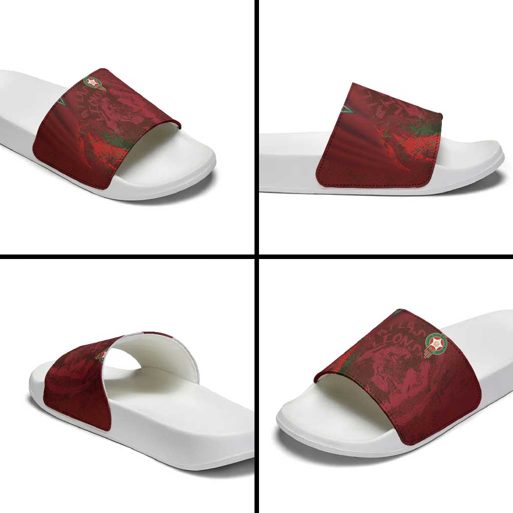 Morocco National Football Slide Sandals The Atlas Lions Grunge with National Flag - African Pride