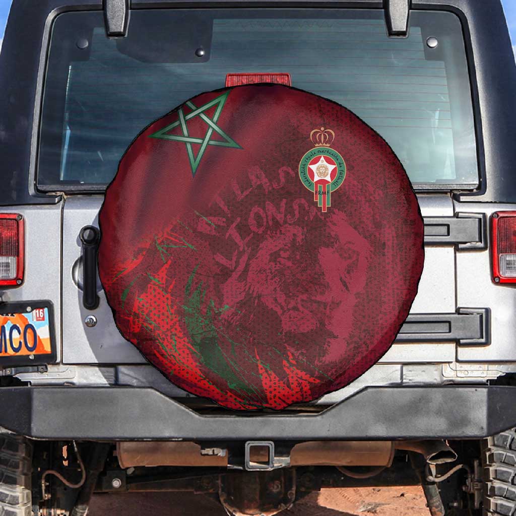 Morocco National Football Spare Tire Cover The Atlas Lions Grunge with National Flag - African Pride
