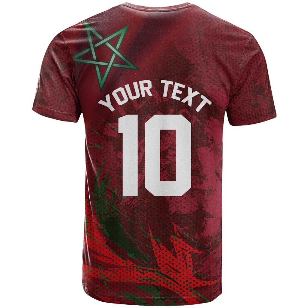 Custom Morocco National Football T shirt The Atlas Lions Grunge with National Flag - African Pride