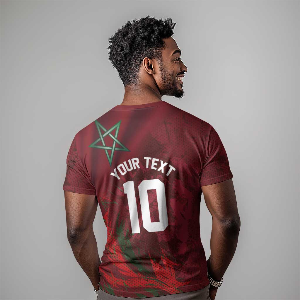 Custom Morocco National Football T shirt The Atlas Lions Grunge with National Flag - African Pride