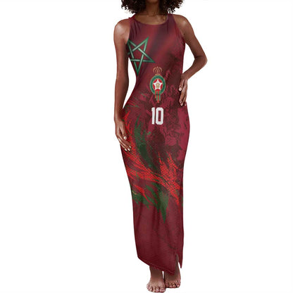 Custom Morocco National Football Tank Maxi Dress The Atlas Lions Grunge with National Flag - African Pride