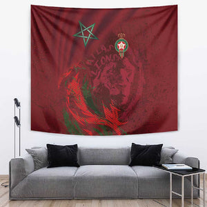 Morocco National Football Tapestry The Atlas Lions Grunge with National Flag - African Pride