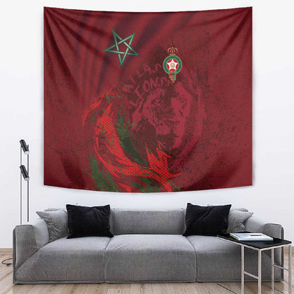 Morocco National Football Tapestry The Atlas Lions Grunge with National Flag - African Pride
