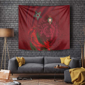 Morocco National Football Tapestry The Atlas Lions Grunge with National Flag - African Pride