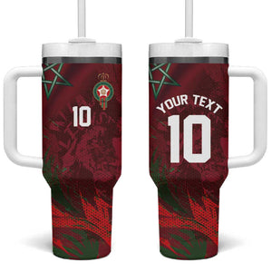 Custom Morocco National Football Tumbler With Handle The Atlas Lions Grunge with National Flag - African Pride