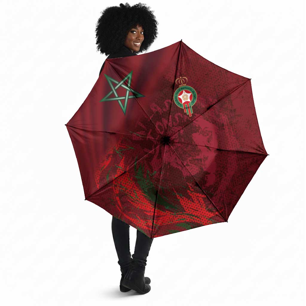 Morocco National Football Umbrella The Atlas Lions Grunge with National Flag - African Pride