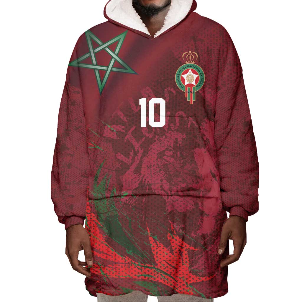 Custom Morocco National Football Wearable Blanket Hoodie The Atlas Lions Grunge with National Flag - African Pride