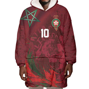 Custom Morocco National Football Wearable Blanket Hoodie The Atlas Lions Grunge with National Flag - African Pride