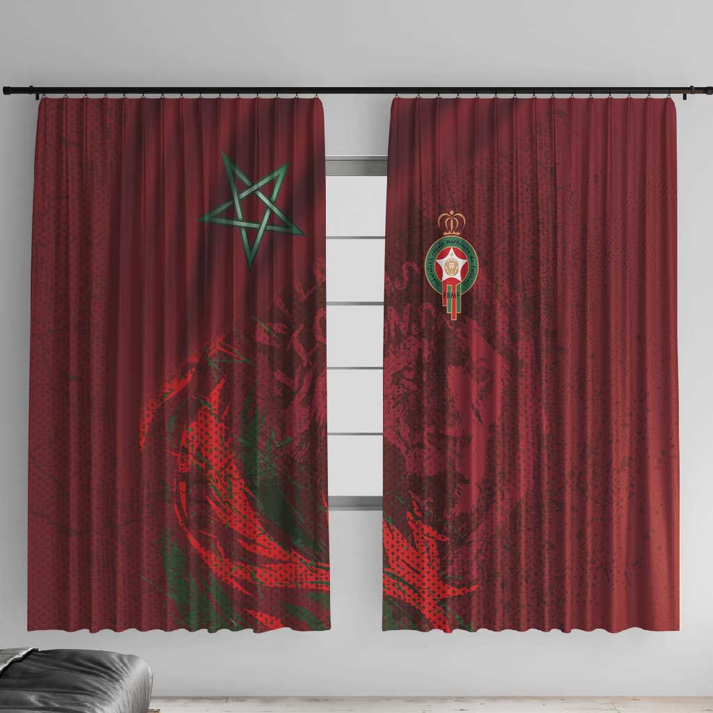 Morocco National Football Window Curtain The Atlas Lions Grunge with National Flag - African Pride