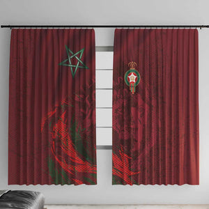 Morocco National Football Window Curtain The Atlas Lions Grunge with National Flag - African Pride