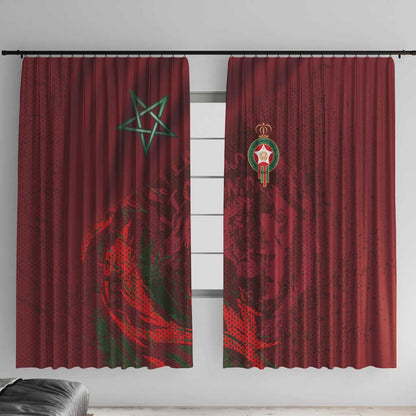 Morocco National Football Window Curtain The Atlas Lions Grunge with National Flag - African Pride
