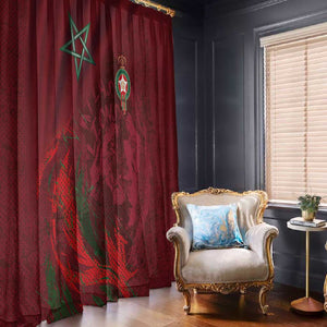 Morocco National Football Window Curtain The Atlas Lions Grunge with National Flag - African Pride