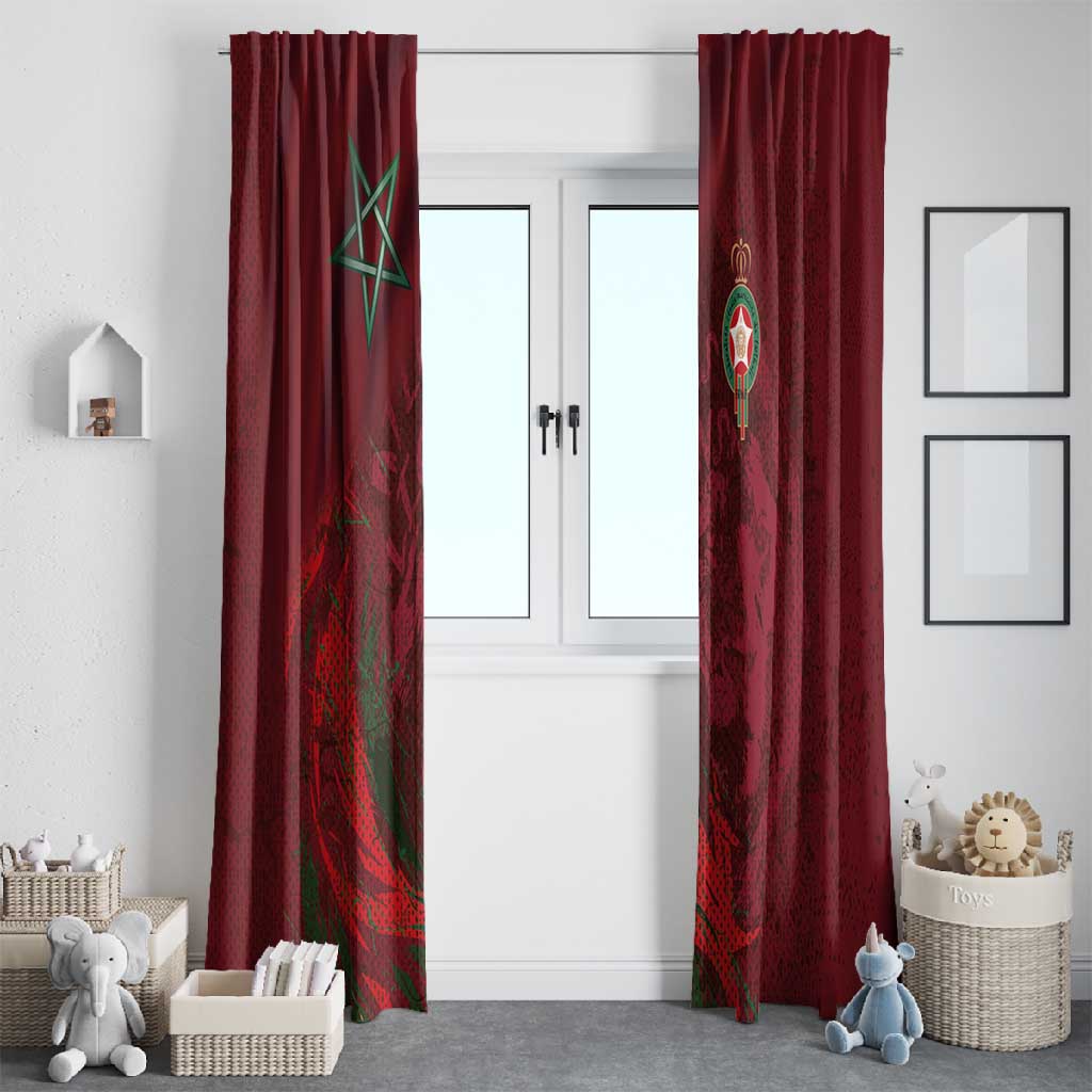 Morocco National Football Window Curtain The Atlas Lions Grunge with National Flag - African Pride