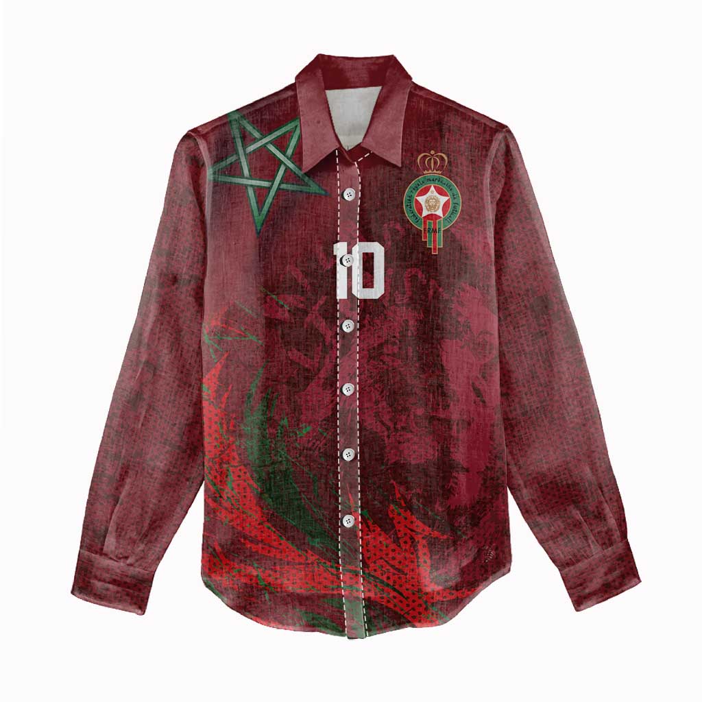 Custom Morocco National Football Women Casual Shirt The Atlas Lions Grunge with National Flag - African Pride
