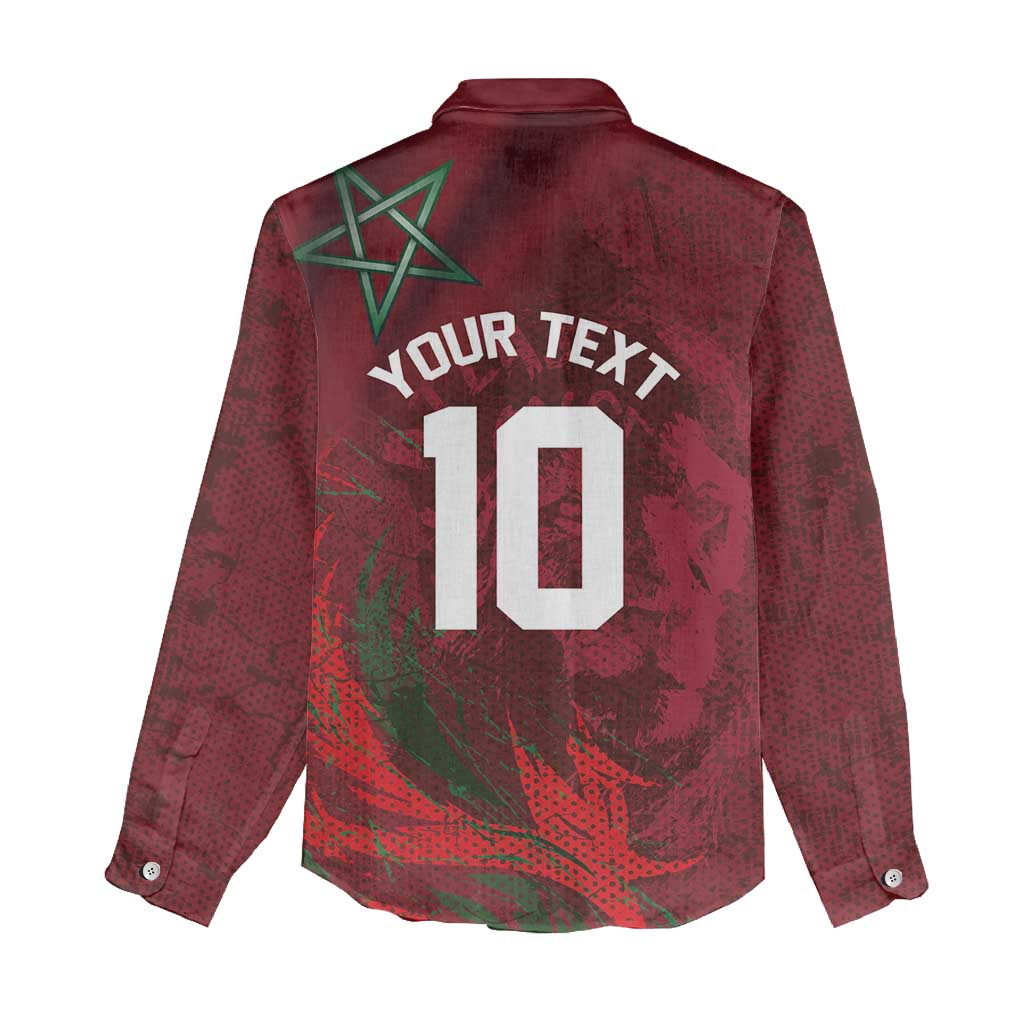 Custom Morocco National Football Women Casual Shirt The Atlas Lions Grunge with National Flag - African Pride