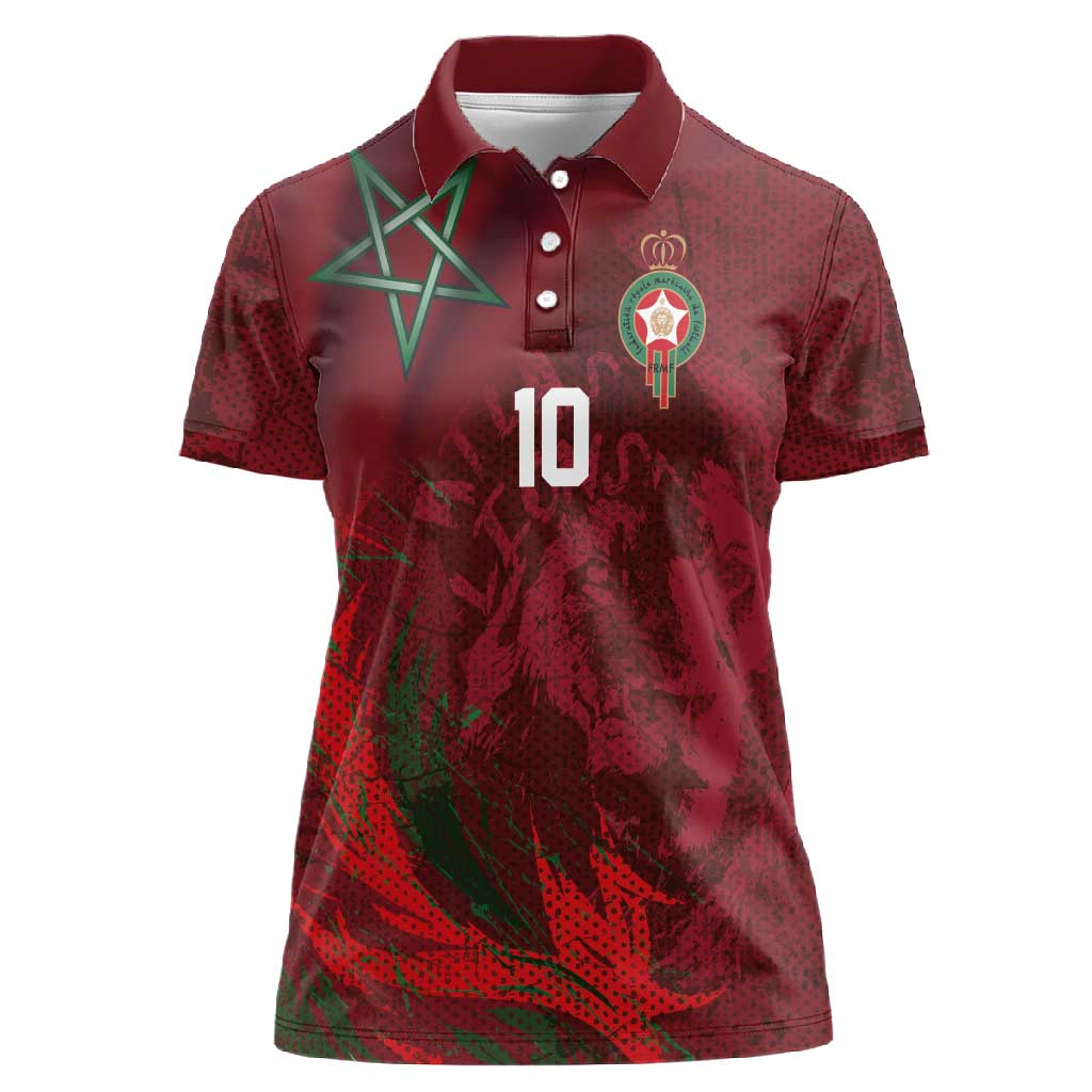 Custom Morocco National Football Women Polo Shirt The Atlas Lions Grunge with National Flag - African Pride