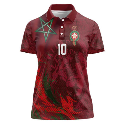 Custom Morocco National Football Women Polo Shirt The Atlas Lions Grunge with National Flag - African Pride