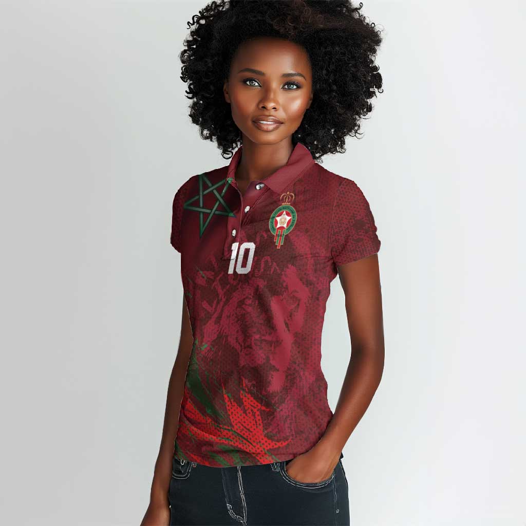 Custom Morocco National Football Women Polo Shirt The Atlas Lions Grunge with National Flag - African Pride