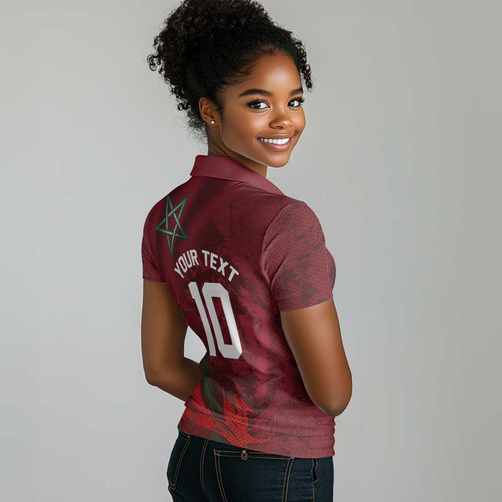 Custom Morocco National Football Women Polo Shirt The Atlas Lions Grunge with National Flag - African Pride