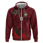 Custom Morocco National Football Zip Hoodie The Atlas Lions Grunge with National Flag - African Pride