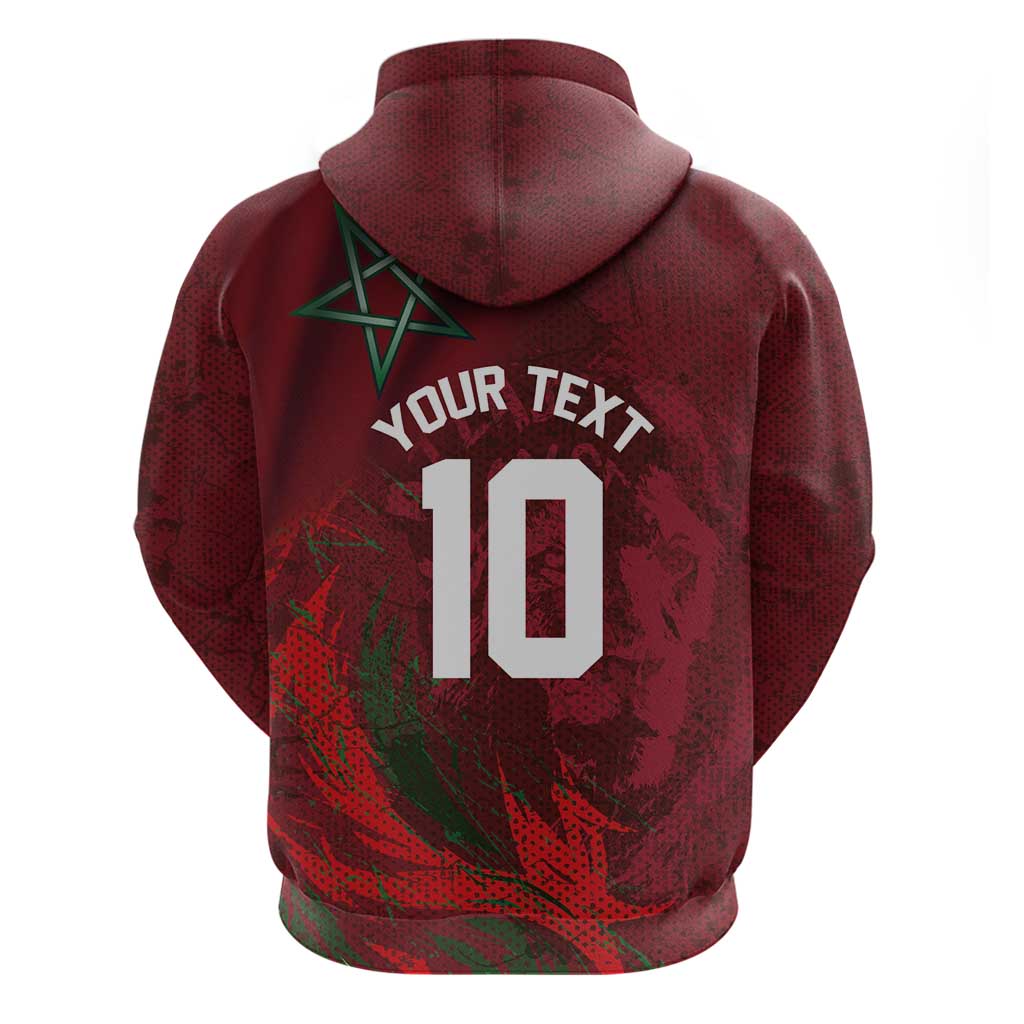 Custom Morocco National Football Zip Hoodie The Atlas Lions Grunge with National Flag - African Pride