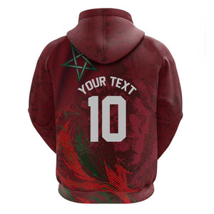 Custom Morocco National Football Zip Hoodie The Atlas Lions Grunge with National Flag - African Pride