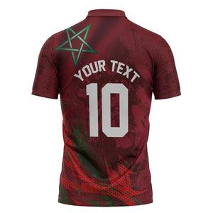 Custom Morocco National Football Zipper Polo Shirt The Atlas Lions Grunge with National Flag - African Pride