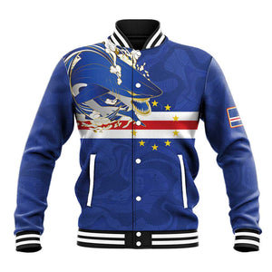 Custom Cape Verde National Football Baseball Jacket Glory Blue Sharks - African Pride