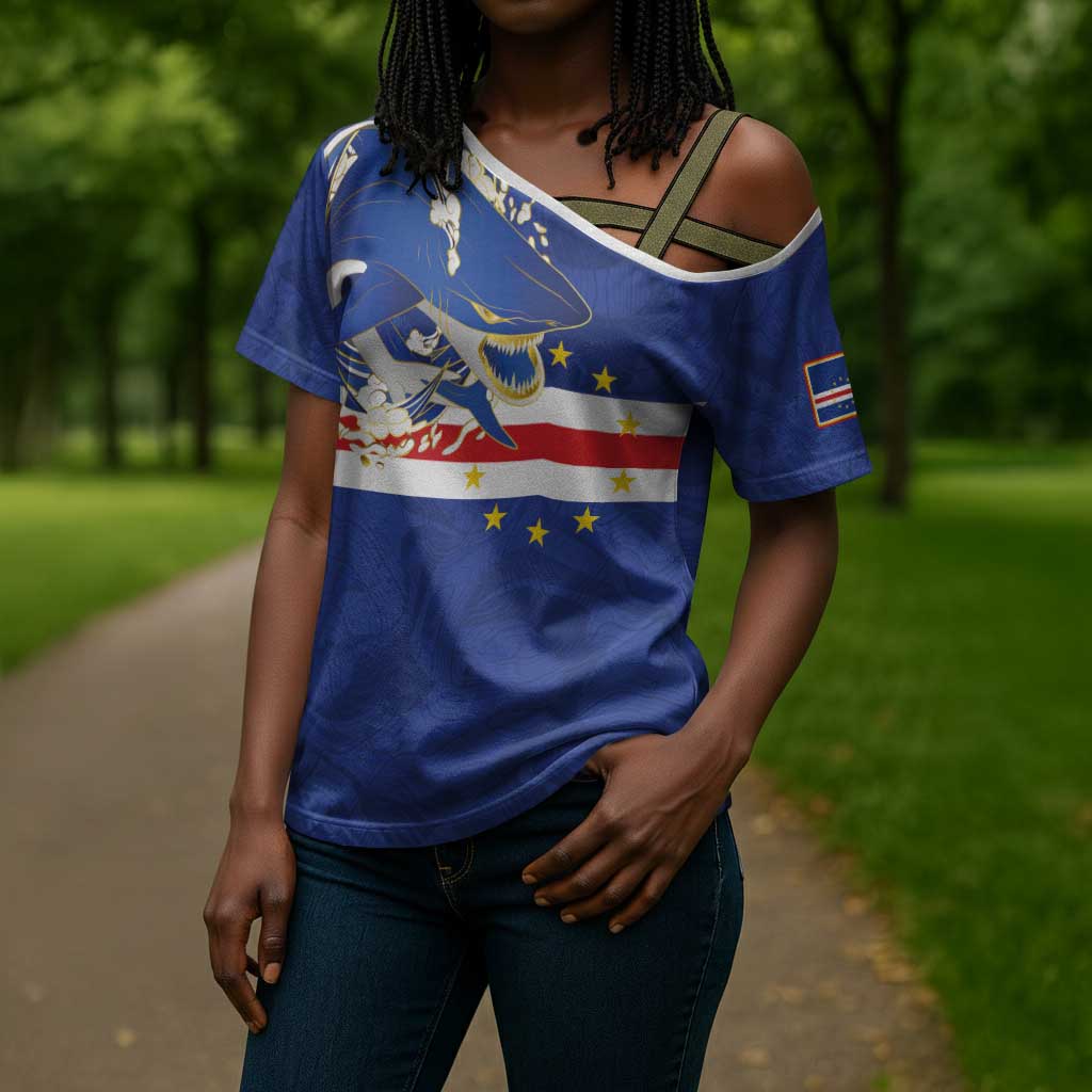 Custom Cape Verde National Football Cross Shoulder Shirt Glory Blue Sharks - African Pride