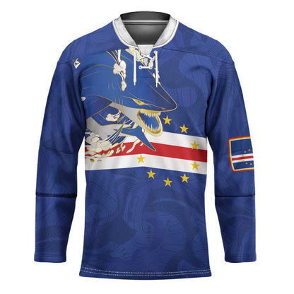 Custom Cape Verde National Football Hockey Jersey Glory Blue Sharks - African Pride
