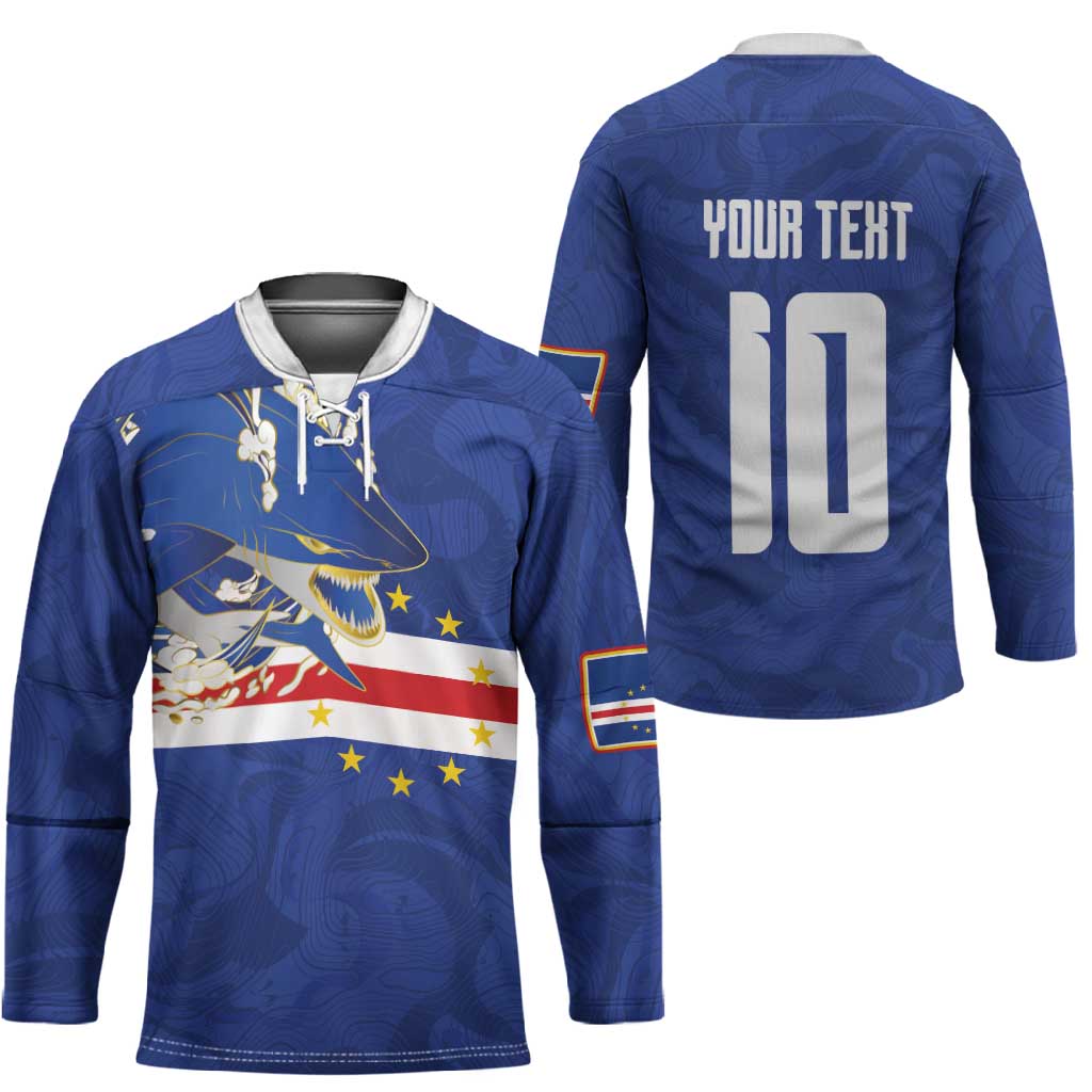 Custom Cape Verde National Football Hockey Jersey Glory Blue Sharks - African Pride
