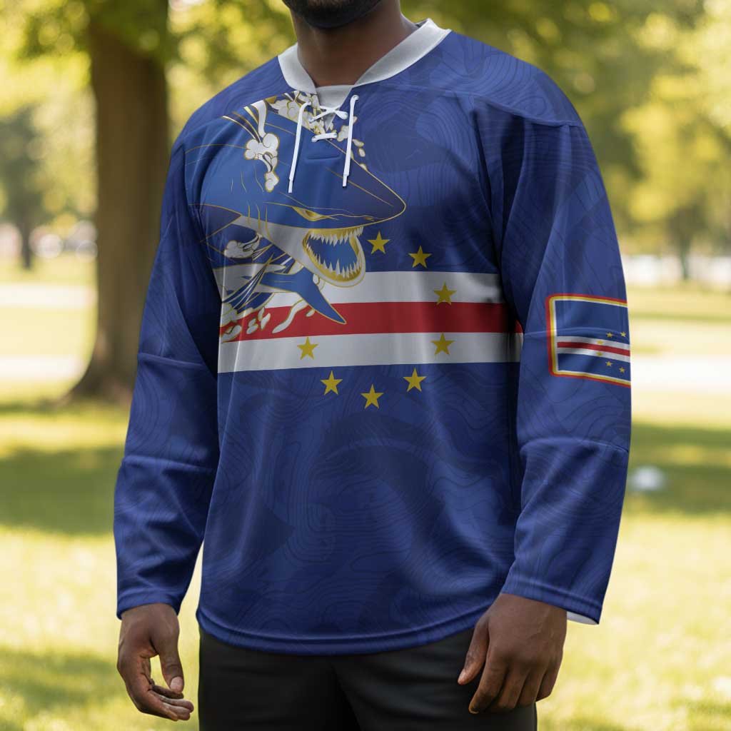Custom Cape Verde National Football Hockey Jersey Glory Blue Sharks - African Pride