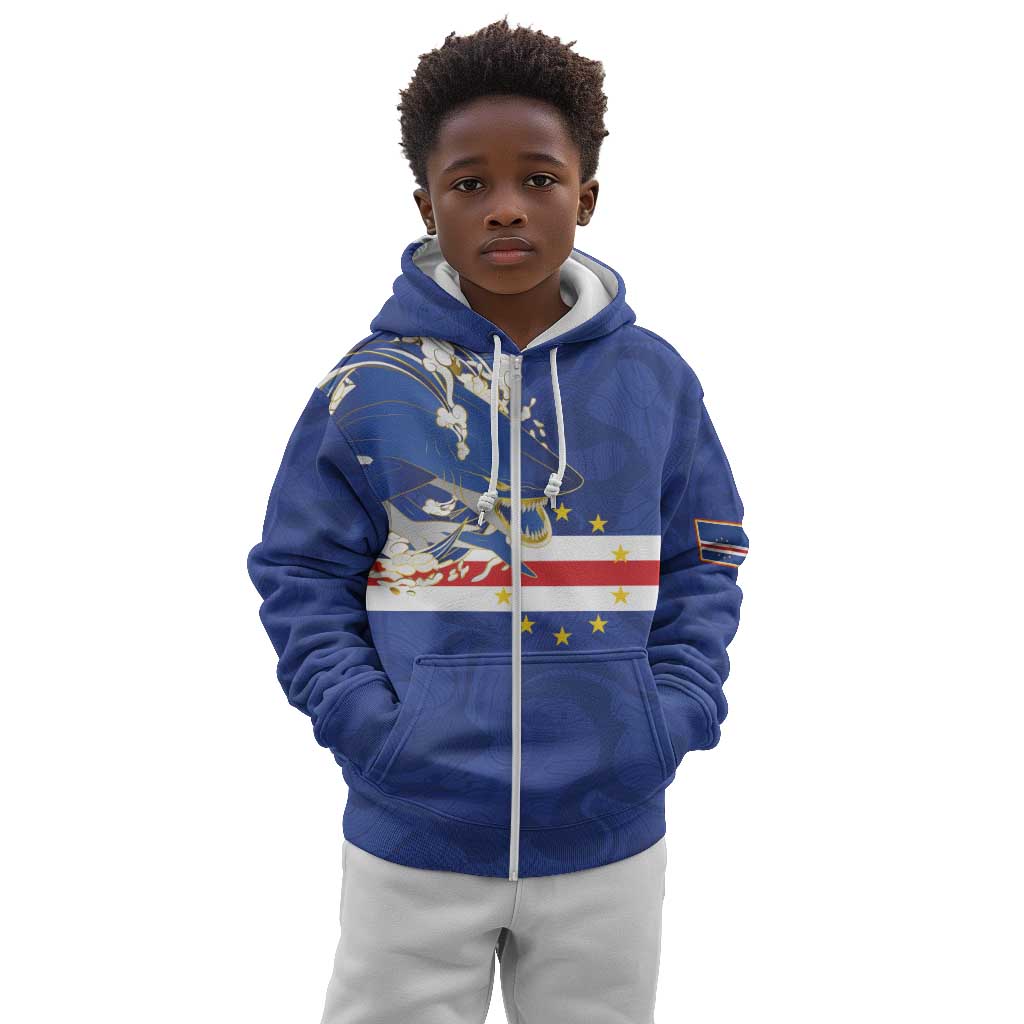 Custom Cape Verde National Football Kid Hoodie Glory Blue Sharks - African Pride