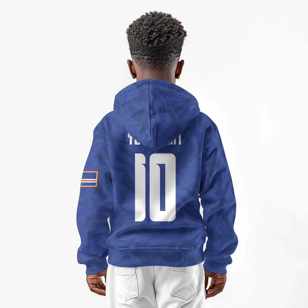 Custom Cape Verde National Football Kid Hoodie Glory Blue Sharks - African Pride