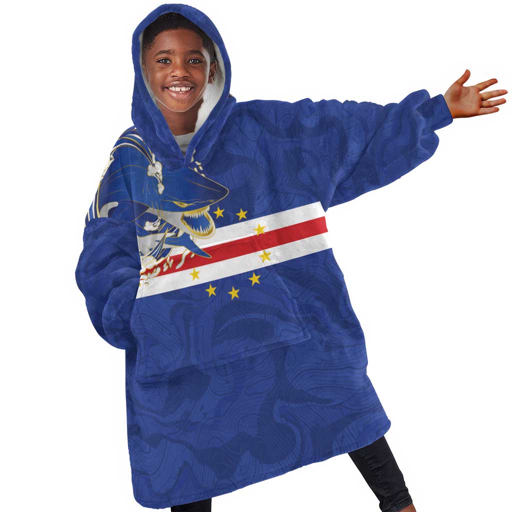 Custom Cape Verde National Football Kid Wearable Blanket Hoodie Glory Blue Sharks - African Pride