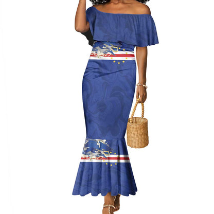 Custom Cape Verde National Football Mermaid Dress Glory Blue Sharks - African Pride